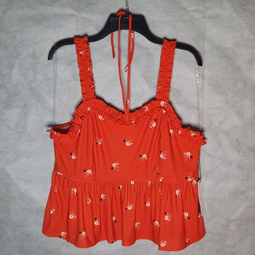 Lily White Red Floral Print Smock Top